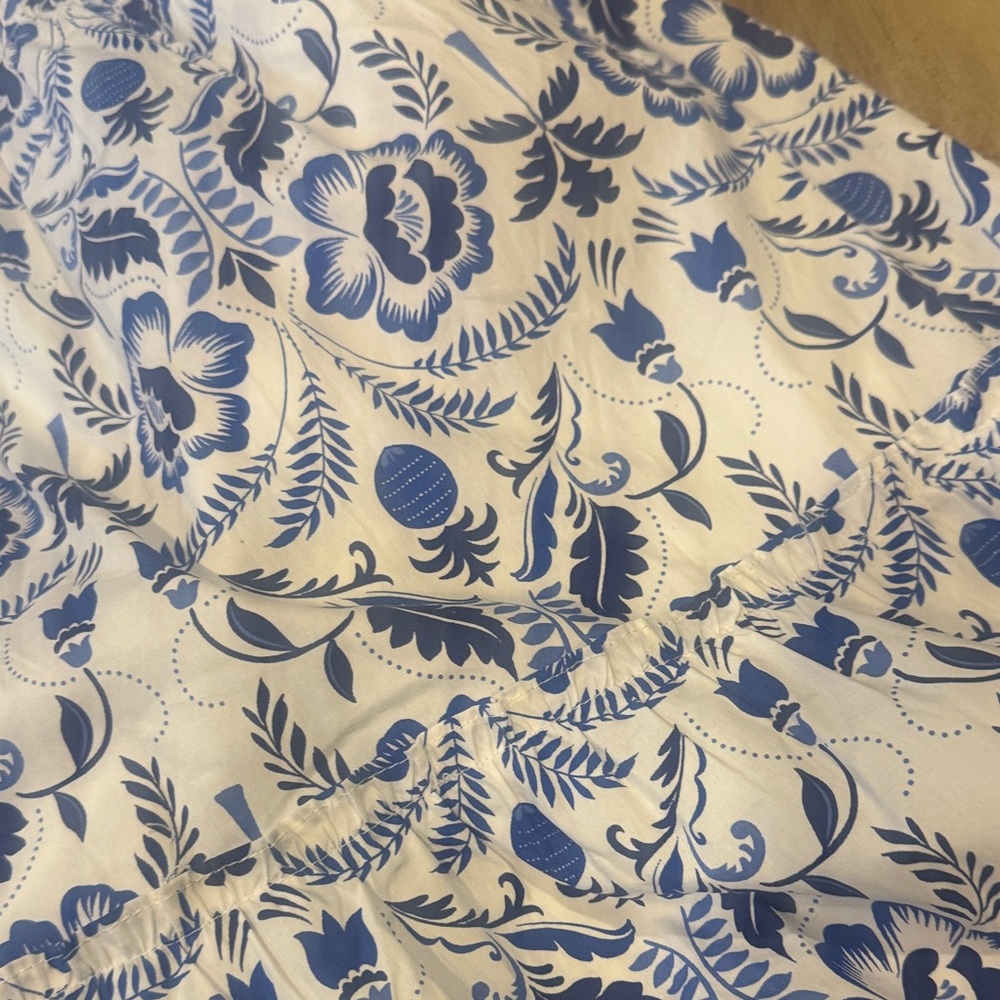 Off-Shoulder Blue & White Floral Midi Dress - Picture 9 of 11